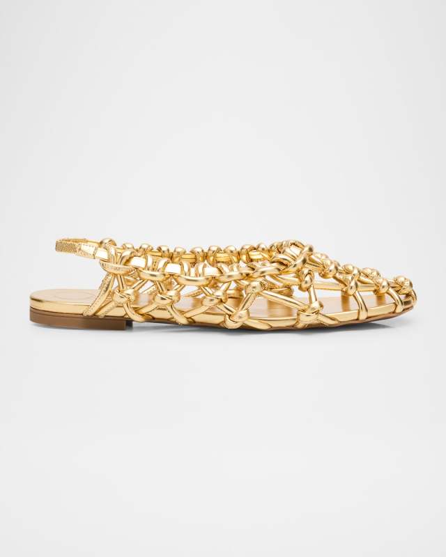 Viviane Metallic Knotted Mesh Slingback Flats